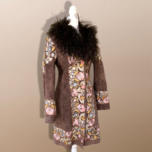 Load image into Gallery viewer, Vintage Deadstock Embroidered Pink Floral Brown Suede and Mongolian Lamb Coat Small Petite
