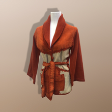 Load image into Gallery viewer, 70’s Vintage Suede Orange Knitted Belted Sweater Jacket Light