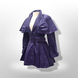 RARE Vintage Women's Coat- 70s 80s Purple Violet Leather Trench Dress Coat Jacket Studio 54 Fit Flare Spy Length 3/4 Princess Price: