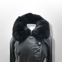 Load image into Gallery viewer, 60’s 70’s Black Leather and Fur Coat Princess Sergeant Pepper From Mod to Boho Made in the UK