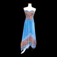 Load image into Gallery viewer, 80’s Vintage Three Piece Jean and Lace Skirt Bustier and Jacket Beaded and Embroidered Cowgirl Cowboy Beyoncé Style