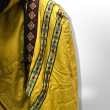 Load image into Gallery viewer, 80’s 90’s Yellow Mustard Hooded Ski Windbreaker Jacket Cropped Tapered Waist Southwestern Aztec Trim