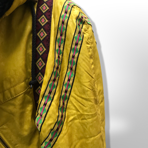 80’s 90’s Yellow Mustard Hooded Ski Windbreaker Jacket Cropped Tapered Waist Southwestern Aztec Trim