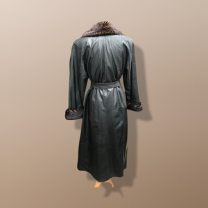 Italian leather Wrap Tuxedo Mink Coat Herringbone Design