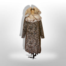 Load image into Gallery viewer, 60s Mod Tapestry Carpet Coat Swing Coat Double Breasted Large Norwegian Fox Fur M//L/XL