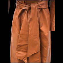 Load image into Gallery viewer, 70’s Vintage Leather Caramel Coat with Fur Collar and Belt