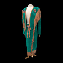 Load image into Gallery viewer, Women’s Western Turquoise Blue Suede Set Jacket and Skirt Genuine Suede and Hand Beaded SouthWestern Native Inspired Cowgirl