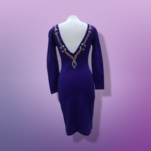 Load image into Gallery viewer, 80’s 90’s Purple Sweater Dress with Jeweled Detail Fitted Hourglass Figure