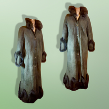 Load image into Gallery viewer, Vintage Coat-Green Suede Sheepskin Shearling Afghan Fox Fur Full Length Full Sweep Cozy Coat Fairy Princess Penny Lane Almost Famous