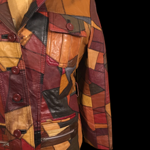 Load image into Gallery viewer, 70’s Vintage Patchwork Leather Jacket 42” Bust Boho Hippy Chic Short Leather Trench