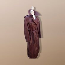 Load image into Gallery viewer, 70’s Leather Spy Trench Coat Oxblood Maroon Deep Bergundy Color