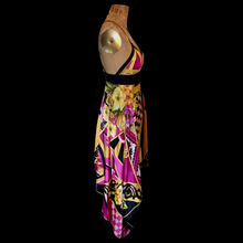 Load image into Gallery viewer, Maxi Dress Asymmetrical Silk Made in Paris V Neck Pink Magenta Yellow Floral and Geometric S/M