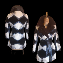 Load image into Gallery viewer, Vintage Women&#39;s Coat- Mod Dramatic 60s Cross Mink White Black Leather Mosaic Geometric Princess Jacket Coat