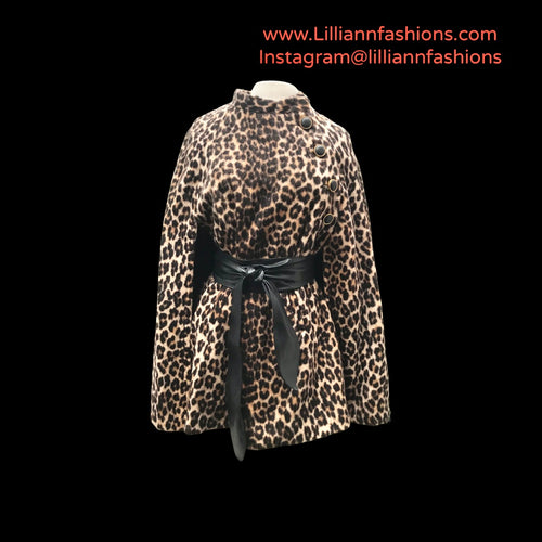 60’s Faux Pattern Leopard Cape Poncho Print Faux Fur One Size Fits All