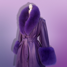 Load image into Gallery viewer, Purple Lamb Leather and Fox Fur Trench Fit and Flare Coat