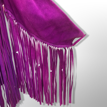 Load image into Gallery viewer, Authentic 70’s Magenta Purple Pink Suede Long Fringe Beaded Jacket Coat Boho Bohemian Hippy Chic