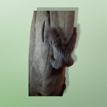 Load image into Gallery viewer, Vintage Coat-Green Suede Sheepskin Shearling Afghan Fox Fur Full Length Full Sweep Cozy Coat Fairy Princess Penny Lane Almost Famous