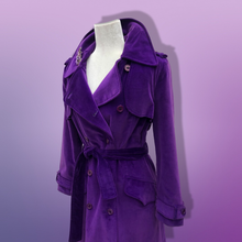 Load image into Gallery viewer, Vintage 70’s Calvin Klein Violet Royal Purple Velvet Full Length Coat Trench Coat Spy Coat