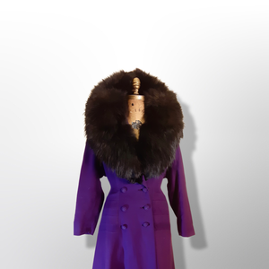 Vintage Women's New Look 40s Purple Violet Princess Pinup Pinup Coat Full Skirted Massive Fox Fur Film Noir Golden Age Old Hollywood Glamour