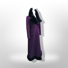 Load image into Gallery viewer, 60’s 70’s Plum Purple Long Princess Coat with Sharp Tailoring and Faux Fur Trim