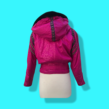 Load image into Gallery viewer, 80’s 90’s Hot Pink Hooded Ski Windbreaker Jacket Cropped Tapered Waist Southwestern Aztec Trim