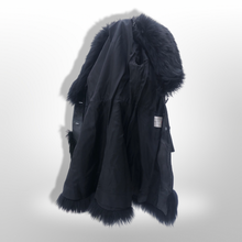 Load image into Gallery viewer, Vintage 60’s 70’s LIlli Ann Made in UK Black Leather Shearling Princess Boho Fit and Flare Coat Pinup