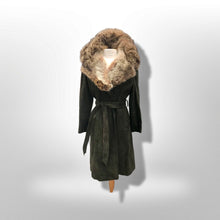 Load image into Gallery viewer, 70’s Forest Green Suede Trench with Fur Trim Collar