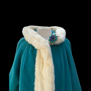 60’s LIlli Ann Coat Turquoise Blue with Ermine Mink Tuxedo Trim Collar “The World is Yours”