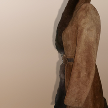 Load image into Gallery viewer, 70s Suede Fur Fit an Flare Coat Distressed Leather Almost Famous Penny Lane Hippy Russian Princess Small S