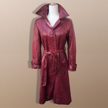 Load image into Gallery viewer, 70’s Vintage Leather Trenchcoat Spy Lamb Leather Bergundy Oxblood Color Super Soft