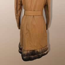 Load image into Gallery viewer, 70’s Caramel Leather Coat with Genuine Fur Trim Princess Fit and Flare Style