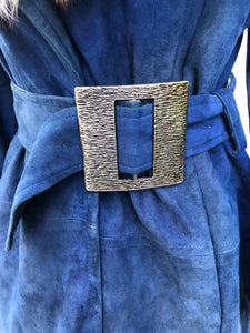 1970’s Vintage Blue Suede and Fox Fur Belted Bohemian Boho Chic Princess Hippy Burning Man Coachella Festival Fall Winter Coat