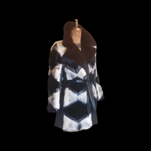 Load image into Gallery viewer, Vintage Women&#39;s Coat- Mod Dramatic 60s Cross Mink White Black Leather Mosaic Geometric Princess Jacket Coat
