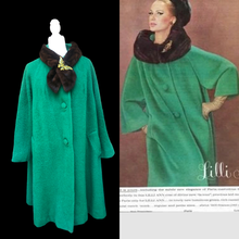 Load image into Gallery viewer, Vintage Women&#39;s Coat- 60s Lilli Ann Emerald Green Mink Wool Swing Coat One Size Fits All Mad Men