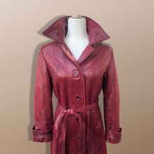 Load image into Gallery viewer, 70’s Vintage Leather Trenchcoat Spy Lamb Leather Bergundy Oxblood Color Super Soft