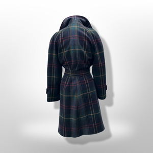 Green Tartan Wool Plaid Wrap Coat