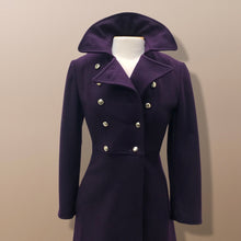 Load image into Gallery viewer, Vintage Deep Purple Military Style Wool Coat Fitted and Tailored