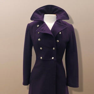 Vintage Deep Purple Military Style Wool Coat Fitted and Tailored