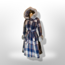 Load image into Gallery viewer, Plaid Pinup Princess Fit and Flare Wool Hooded Faux Shearling Coat Boho Almost Famous Penny Lane M/L