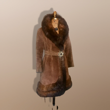 Load image into Gallery viewer, 70s Suede Fur Fit an Flare Coat Distressed Leather Almost Famous Penny Lane Hippy Russian Princess Small S