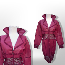 Load image into Gallery viewer, Brand New Deadstock Vintage 90’s Pink Leather Magenta Lace Duster Coat