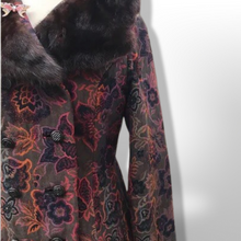 Load image into Gallery viewer, 60’s Vintage Coat Floral Tapestry Carpet Mink Collar Colorful