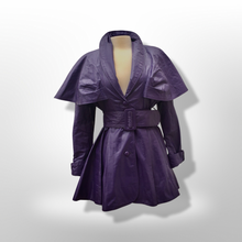 Load image into Gallery viewer, RARE Vintage Women&#39;s Coat- 70s 80s Purple Violet Leather Trench Dress Coat Jacket Studio 54 Fit Flare Spy Length 3/4 Princess Price: