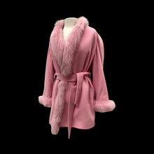 Load image into Gallery viewer, Bill Blass Vintage Pink Wool and Fox Fur Wrap Coat Soft