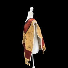 Load image into Gallery viewer, 70’s Suede Poncho Cape Equestrian Serape with Carved Horse Scene Mint Condition Fringe Border One Size Fits All Cowboy Cowgirl Unisex Southwestern Mexican Native Boho One of A Kind