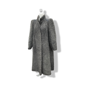 90’s does 40’s Lamb Curly Gray Coat Puff Sleeve with Suede Inserts Minimal Stealth Made in Sweden “Viking Lamb”