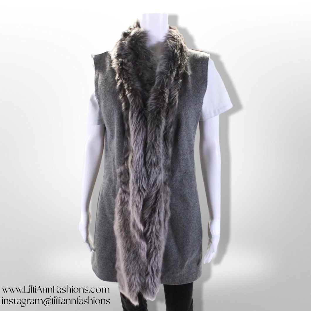 Fabiana Filippi Womens Cashmere Shearling Trim Longline Vest Gray Size Size Fits Most