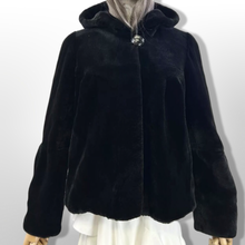 Load image into Gallery viewer, New Luxury Sheared Black Mink Hooded Coat with Rhinestone Detail