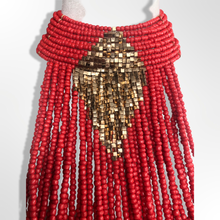 Load image into Gallery viewer, Beaded Bib Necklace in Salmon Orange/Pink Gold Color