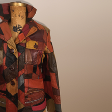 Load image into Gallery viewer, 70’s Vintage Patchwork Leather Jacket 38” Bust Boho Hippy Chic Short Leather Trench